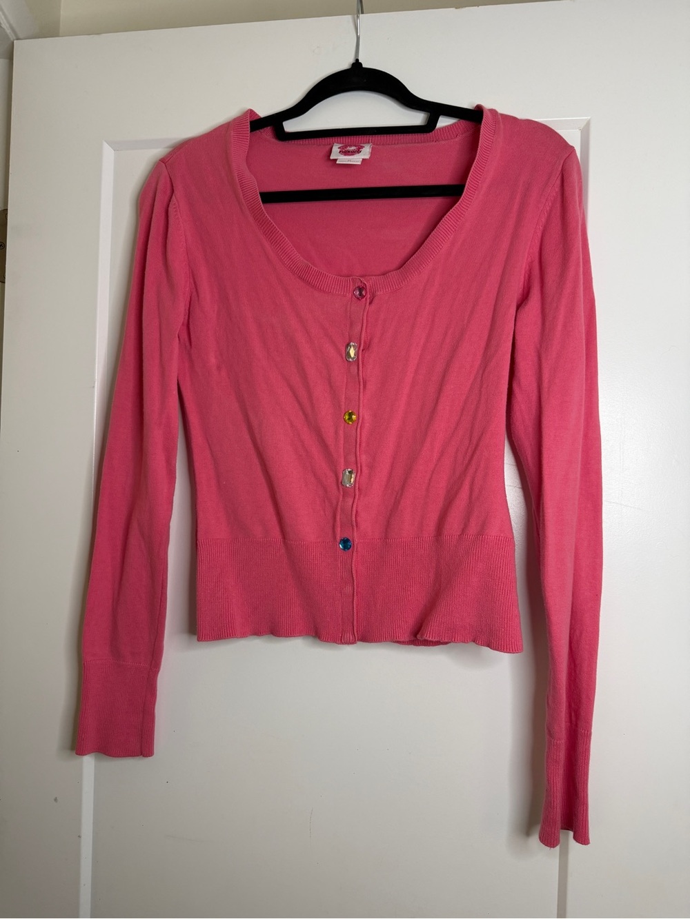 Fiorucci Hot Pink Scoop-Neck Cardigan with Colorful Buttons